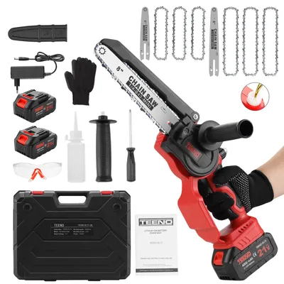 Immagine prodotto di Mini sega a catena elettrica - guide da 6 e 8 pollici - 1000 watt - set di utensili da giardino a batteria