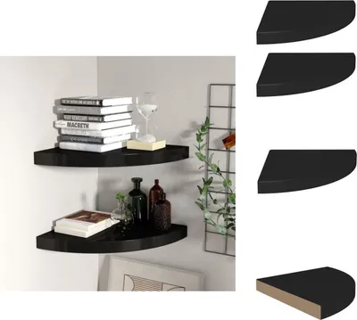 Obrázok produktu pre vidaXL Rohové plávajúce police 2 ks čierne 35x35x3,8 cm MDF - Nástenné police