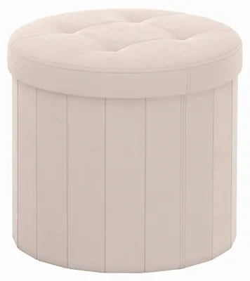 Produktbild von Runder Sitzhocker mit Stauraum, klappbarer Hocker | Cappuccinobeige | 46x46x45 cm