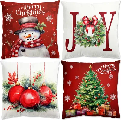 Produktbild von Kissenbezug Weihnachten 45 x 45cm 4er Set Weihnachtsdeko Kissenbezš¹ge, Kissenhš¹lle Weihnachten, Weihnachtsdeko Rot Kissenbezug fš¹r Christmas Decorations Indoor, Sofa, Schlafzimmer, Couch Pillow