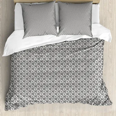 Zdjęcie produktu dla Zestaw pościeli ABAKUHAUS dots, prosty geometryczny wzór retro z nieregularnymi dużymi i małymi okręgami, 155 x 220 cm + 80 x 80 cm, szary i jasnoszary