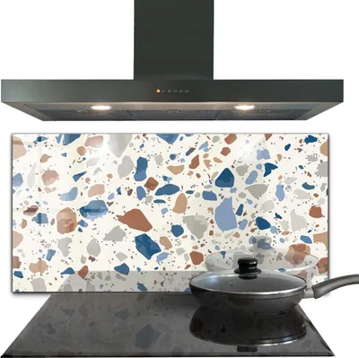 Produktbild von Spritzschutz aus Glas Küchenrückwand - Wandschutz für Herd und Spüle - 140x70 cm - Terrazzo Lastryko Stein