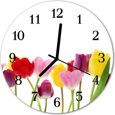 Produktbild von Glasuhr Wanduhr Küchenuhr Echt-Glas 30fi cm Bunte Tulpen mehrfarbig
