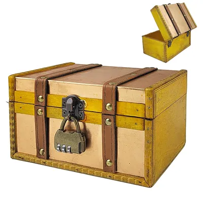 Holz-Schatzkiste mit Zahlenschloss, 18x11x9,8 cm, Vintage