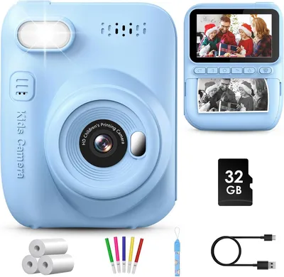 Produktbild von Sofortbildkamera Kinder 14MP mit 3-Zoll Bildschirm, 1080P Video, 32GB Karte, Sofortdruck,Farbstifte & Zubehör,Geschenk für Jungen & Mädchen 3–12 Jahre