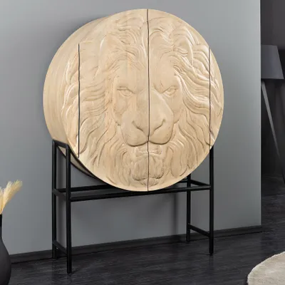 Produktbild von riess-ambiente Massives Highboard LION 140cm weiß Mangoholz Metall 3D Schnitzereien Kunstwerk