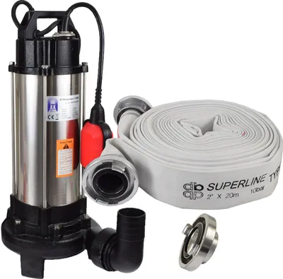 Produktbild von Agora-Tec® Bau-, Abwasser- und Schmutzwasserpumpe C 1300W (mit Schneidwerk) mit 20 Meter C-Schlauch und STORZ Kupplung