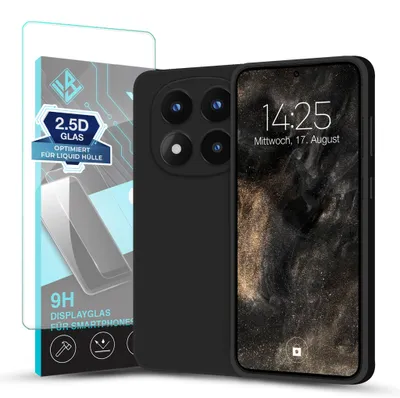 Produktbild von Hülle für Xiaomi Redmi Note 14 Pro+ 5G mit 9H Displayglas Displayschutz Case Cover Bumper Smartphone Softgrip Schutzhülle Farbe: Schwarz