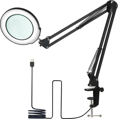 Obrázok produktu pre Neoglint Svietidlo na stôl s 5x lupou Výkyvné rameno Stmievateľné LED diódy Stolné svetlo Dotykové ovládanie 5 teplôt farieb 5 úrovní jasu Pracovné svetlo na čítanie USB Plug and Play