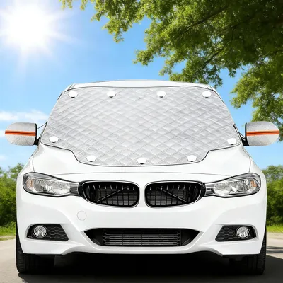 Immagine prodotto di Copertura per parabrezza auto, 145x110 cm, con 9 magneti e 2 cinghie di fissaggio, protezione UV, protezione dal calore, copertura per tutto l'anno