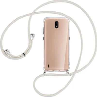 Produktbild von Handykette Backcover-Schutzhülle mit Band (Metall silberfarben) für Nokia 1.3 - broken white