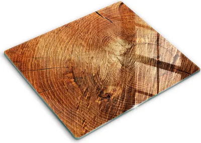 Zdjęcie produktu dla Deska kuchenna – 60 cm x 52 cm - Szklana deska do krojenia - Szkło hartowane – Antypoślizgowa - Drewno Słoje Drzewa