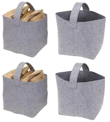 Produktbild von 2x Filztasche für Kaminholz 36x40x40cm Filzkorb Grau – Ideale Kaminholztasche 260 Gramm H45cm Material Filz
