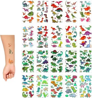 Zdjęcie produktu dla Naklejki tatuażowe dla dzieci – dinozaury – świecące w ciemności – wodoodporne – z motywami z kreskówek – dekoracje imprezowe