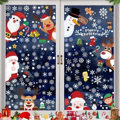 Produktbild von Weihnachtsfensterdekor, 9 Blätter selbstklebende Dekoration, wiederverwendbar, für Fenster