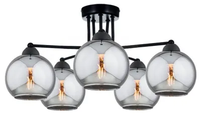 Produktbild von KAR-LIGHTING Runde Deckenleuchte 5-flammig Schwarz Glas & Metall – Zentrale Raumbeleuchtung für Wohnzimmer & Küche – E27