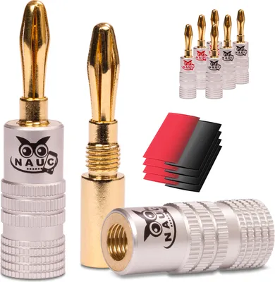 Produktbild von Bananenstecker 24K vergoldet Schrumpfschlauch 8x NAUC High End Steckverbinder