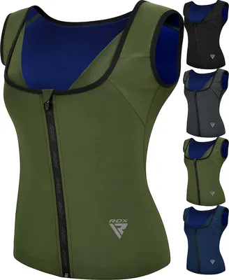 Produktbild von RDX Damen Saunaweste, wärmespeichernder Schweiß-Taillentrainer – REACH  100-er Body Shaper – Gewichtsverlust-Trimmer, heißes Korsett, Kompressions-Schlankheitspullover mit Reißverschluss – Fitness-Tanktop für Fitnessstudio