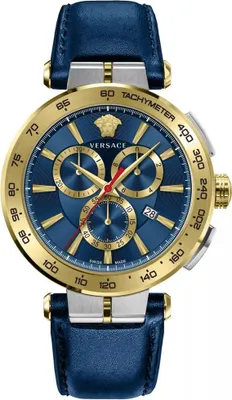 Produktbild von Versace VE6CA0223 Aion Chronograph silber gold blau Leder Herren Uhr NEU