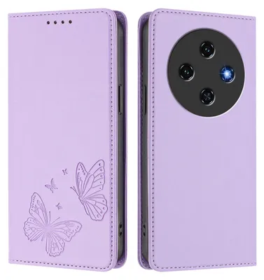 Produktbild von Lederhülle für Oukitel C5 2025, Schmetterling Prägung Leder Brieftasche Schutzhülle mit Ständer Violett