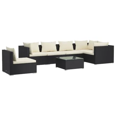 Produktbild von vidaXL 7-tlg. Garten-Lounge-Set mit Kissen Poly Rattan Schwarz