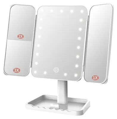 Image de Miroir de maquillage rechargeable avec trois miroirs et éclairage, luminosité réglable par capteur tactile, pivotant à 180°, miroir de maquillage portable
