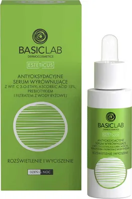 Produktbild von Basiclab Antioxidant Regenerating Serum with 15% Vitamin C 3-O-Ethyl Ascorbic Acid Prebiotic & Rice Water Filtrate Brightening and Soothing 30ml