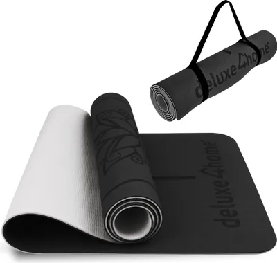 Produktbild von deluxe4home® Yogamatte Gymnastikmatte Schwarz I Fitness Matte Rutschfest mit Tragegurt I Sportmatte für Yoga & Pilates I Matte mit Ausrichtungslinien