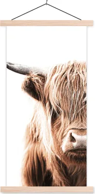 Produktbild von MuchoWow® Textilposter Schottisches Hochlandrind - Kuh - Tiere 60x120 cm mit holzfarbenen Rahmen - Holz