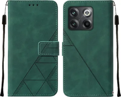Produktbild von OnePlus 10T 5G Hülle, Schlank Prägung Flip Leder Kartenfächer Schutzhülle mit Ständer für OnePlus 10T 5G Grün