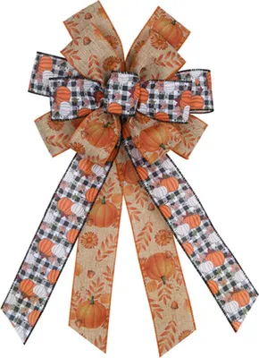 Zdjęcie produktu dla Fall Wreath Bow Fall Thanksgiving Bows Decor for Farm Home Present Wrapping Decoration