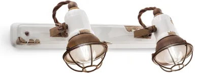 Produktbild von Spot Strahler Metall Keramik E14 verstellbar Weiß Shabby Antik Rostbraun 2-flammig länglich Vintage