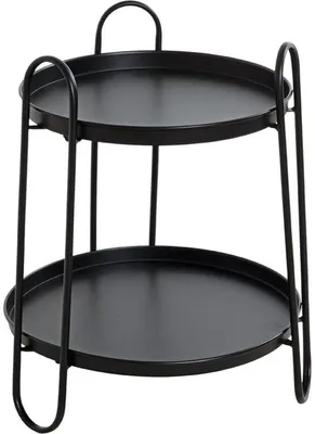 Image de Unyqoos® : Table d'appoint noire, diamètre 43 cm – Plateaux en métal et structure en tube d'acier, table compacte pour le salon ou la chambre