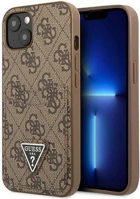 Zdjęcie produktu dla Etui Guess 4G Triangle Logo Cardslot na iPhone 13 - brązowe
