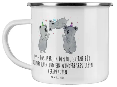 Produktbild von Mr. & Mrs. Panda Emaille Tasse 1999 Geburtstag - Weiß - Geschenk, Haferl, Happy Birthday, besondere Zeit, Geburtstagsgeschenk, becher, Alter, Teetasse, Geburtsjahr