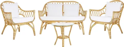 Produktbild von BELIANI Lounge Set Natürlich 4er Sitzer Rattan Sicherheitsglas Auflagen Weiß für Terrase für Garten