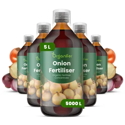 Produktbild von Zwiebel Flüssigdünger 5x1L – 2-1-8 NPK – Flüssig-Pflanzendünger für Zwiebeln – Organifer