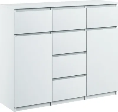 Produktbild von Kommode mit 6 Schubladen 2 Schränke 120cm Klamotenschrank Sideboard Weiss mat