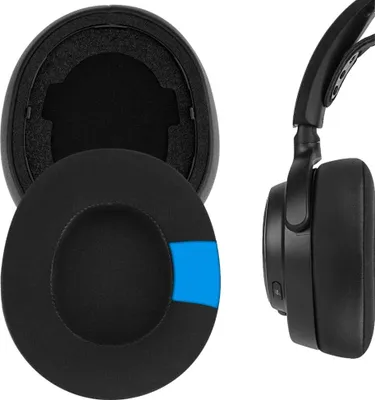 A pair of replacement ear pads for headphones, shown from two angles.