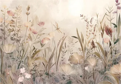 Produktbild von Fototapete Blumen Wiese Vintage - 350x250 cm - Vliestapete Wohnzimmer Schlafzimmer - Vlies Fototapete Beige - 15846VX7