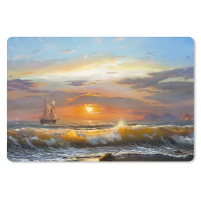 Produktbild von MuchoWow® Schreibtischunterlage Malerei - Wasser - Segelboot - Ölfarbe 60x40 cm - XXL Mauspad - Großes Mauspad