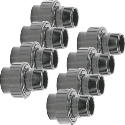 Produktbild von HAF 8x PVC Fittings Verschraubung mit 50mm x 1 1/2" | Klebemuffe x Außengewinde | Adapter aus grauem PVC | PN16 für PVC Rohr, Poolverrohrung & Teich