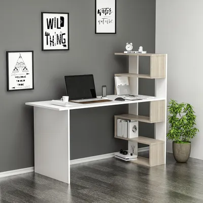 Produktbild von Homidea Deluxe Schreibtisch - Computertisch in modernem Design (Weiß/Avola)