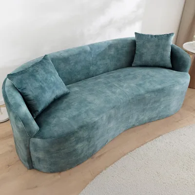Produktbild von riess-ambiente Sofa ELEMENTAL 180cm petrol Samt 2-Sitzer Couch mit Kissen Federkern nierenförmig