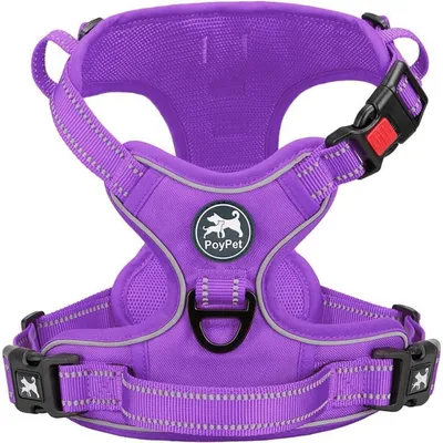 Immagine prodotto di Imbracatura per cani senza tirare, riflettente, con imbottitura morbida, regolabile, con maniglia di controllo, colore viola, taglia M