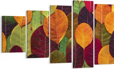 Produktbild von Bild auf Leinwand - Leinwandbild - 5 Teile - Herbst Blätter Grafiken - 100x60cm - Wand Bild - Wanddeko - Wandbilder - Leinwanddruck - Bilder - Wanddekoration - Leinwand bilder - EG100x60-4635