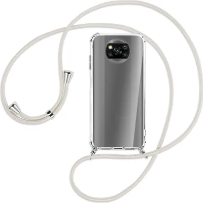 Produktbild von Handykette Backcover-Schutzhülle mit Band (Metall silberfarben) für Xiaomi Poco X3 NFC - broken white