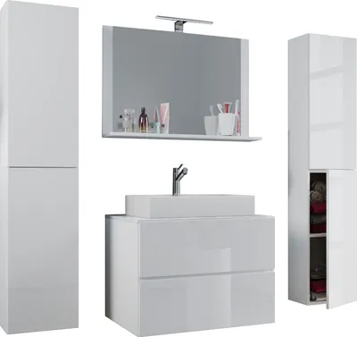 Immagine prodotto di Lavabo 5 parti | Armadio da bagno larghezza 60 cm | Set mobili bagno con cassetti porta girevole specchio | Lendas XL cassetto