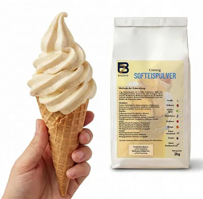 Produktbild von Bazko Vanille Eispulver für Eismaschine | Softeispulver Speiseeispulver 2 kg für 6 kg Eis