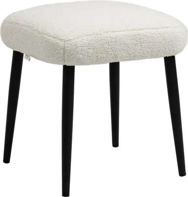 Produktbild von Fußhocker Quadratischer Sitzhocker/Schminkhocker in Kaschmir-Optik mit Stahlbeinen, für Wohnzimmer/Schlafzimmer, Creme, 42x42x47cm